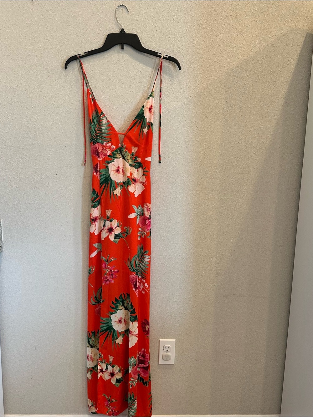 Sugar + Lips Floral Maxi Dress Orange Tropical Boho Chic Sleeveless Size S